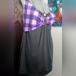 Purple plaid and black plus size tank top